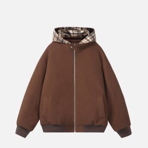 Concert Outfit Plaid Panel Hoodie