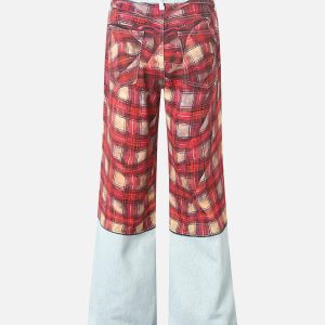 Concert Outfit Plaid Print Baggy Jeans