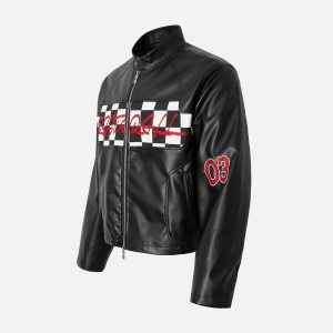 Concert Outfit Plaid Stitching Motorcycle Leather Jacket