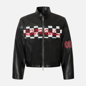Concert Outfit Plaid Stitching Motorcycle Leather Jacket