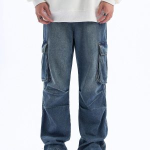 Concert Outfit Pleats Multi-Pocket Jeans