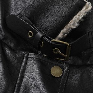 Concert Outfit Plush Collar Faux Leather Jacket