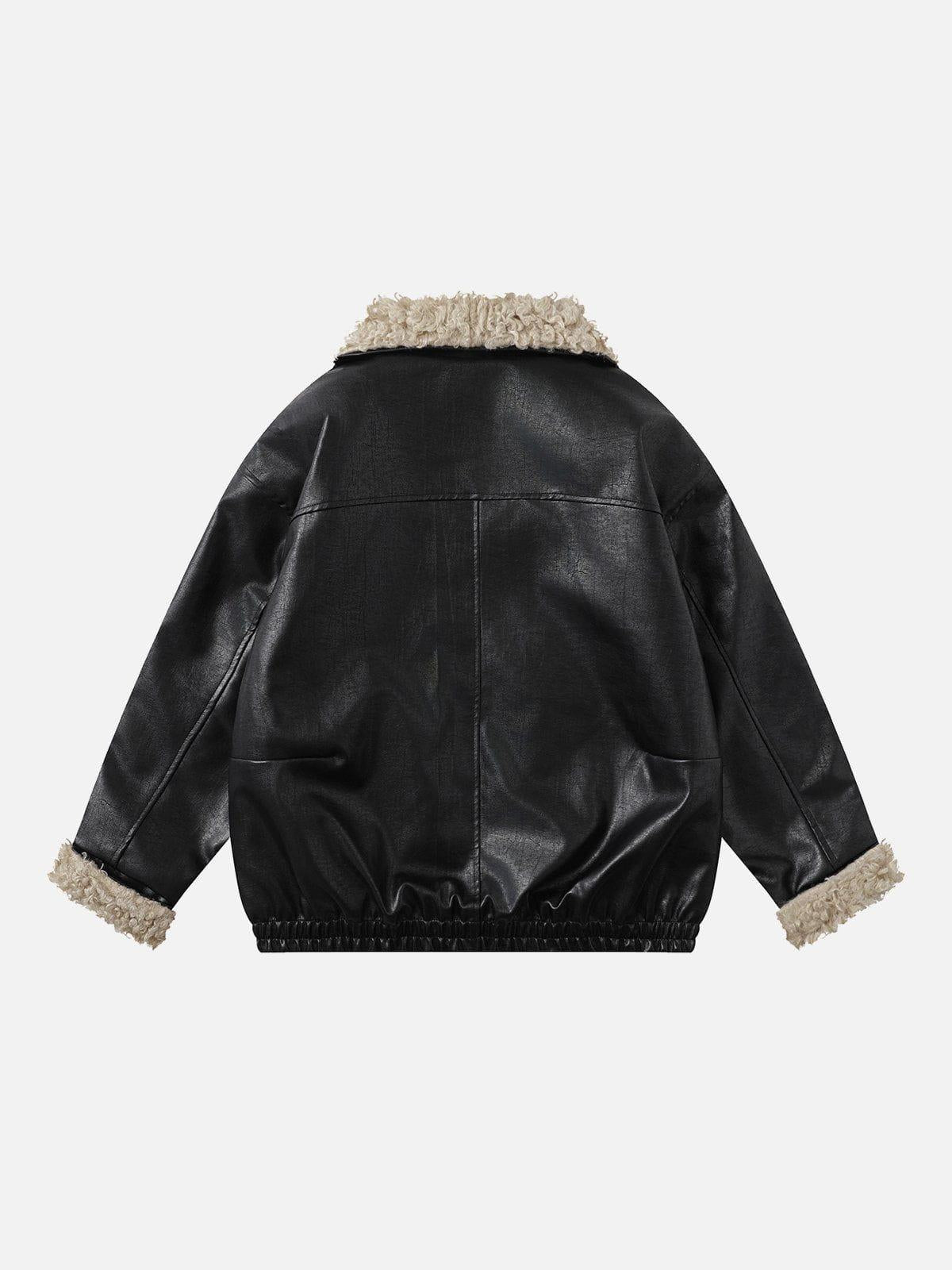 Concert Outfit Plush Collar Faux Leather Jacket Concert Outfit Plush Collar Faux Leather Jacket