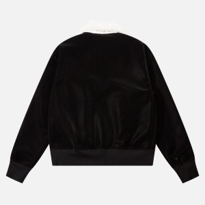 Concert Outfit Plush Collar Suede Faux Leather Jacket