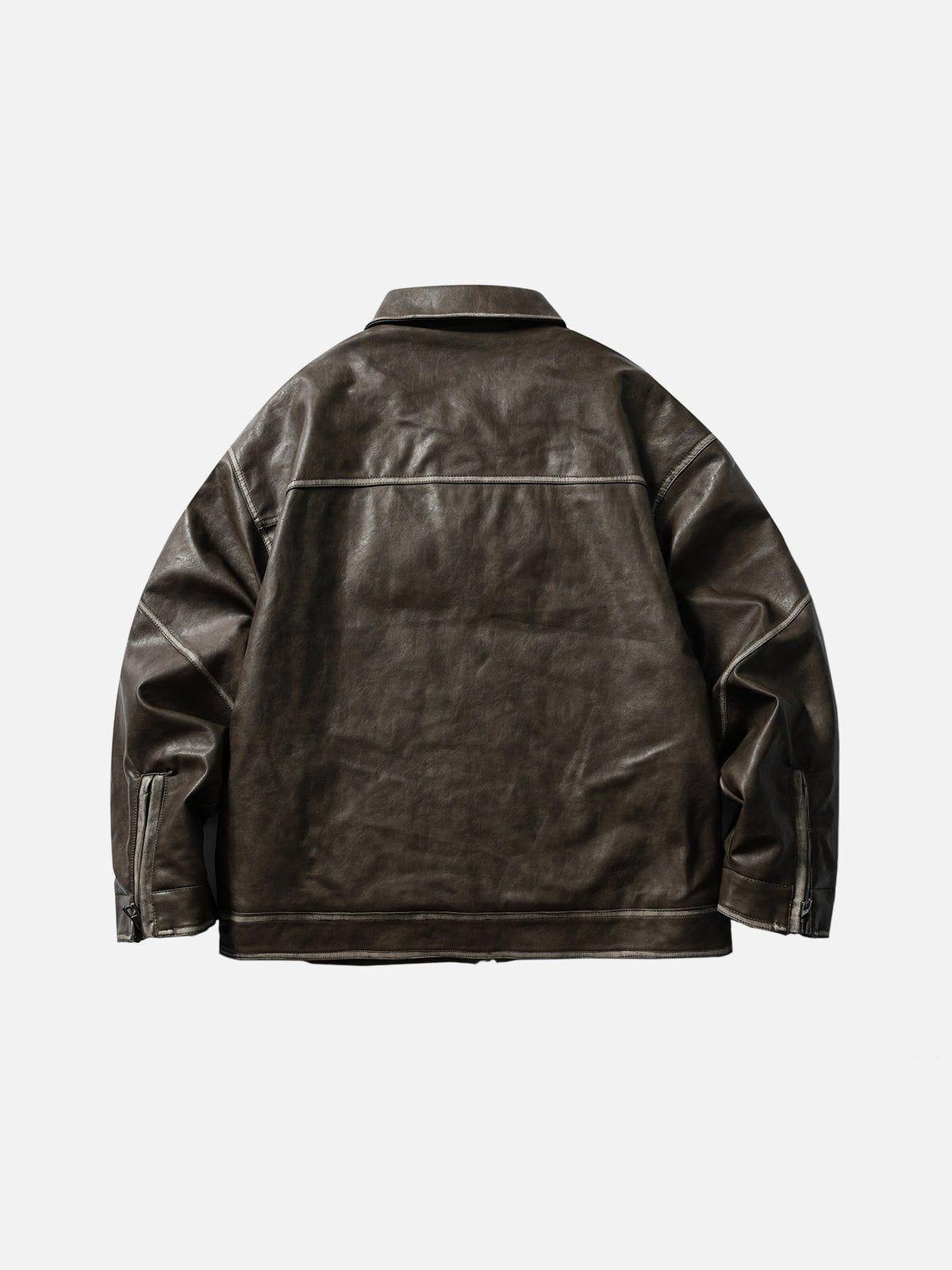 Concert Outfit Pocket Patchwork Faux Leather Jacket Concert Outfit Pocket Patchwork Faux Leather Jacket