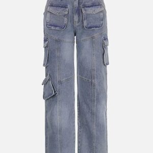 Concert Outfit Pocket Patchwork High Rise Straight Leg Jeans
