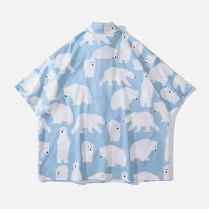 Concert Outfit Polar Bear Print Short Sleeve Shirt