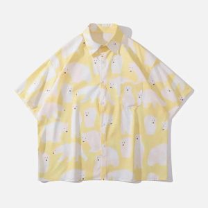 Concert Outfit Polar Bear Print Short Sleeve Shirt