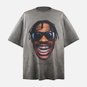 Concert Outfit Portrait Print Crew Neck T-Shirt