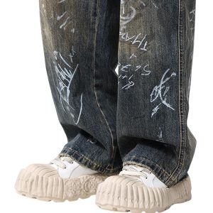 Concert Outfit Print Hand-Painted Graffiti Drawstring Baggy Jeans