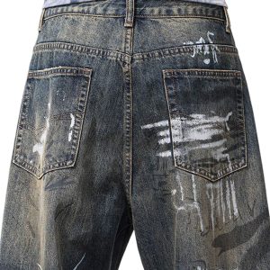 Concert Outfit Print Hand-Painted Graffiti Drawstring Baggy Jeans