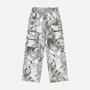 Concert Outfit Printed Drawstring Multi-Pocket Cargo Pants