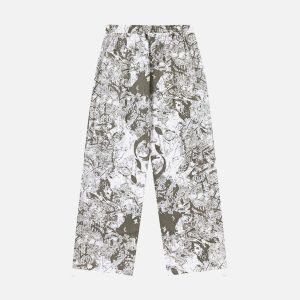 Concert Outfit Printed Drawstring Multi-Pocket Cargo Pants