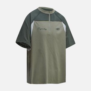 Concert Outfit Quick-Dry Contrast Color Quarter Zip Up T-Shirt