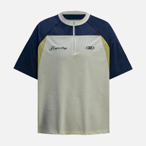 Concert Outfit Quick-Dry Contrast Color Quarter Zip Up T-Shirt