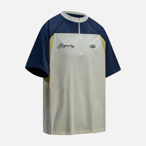 Concert Outfit Quick-Dry Contrast Color Quarter Zip Up T-Shirt