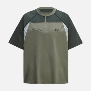 Concert Outfit Quick-Dry Contrast Color Quarter Zip Up T-Shirt