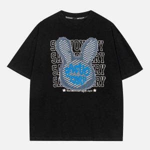 Concert Outfit Rabbit Embroidery Print Tee