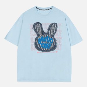 Concert Outfit Rabbit Embroidery Print Tee