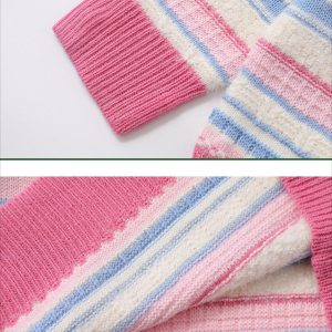 Concert Outfit Rabbit Jacquard Bow Decorative Stripes Sweater