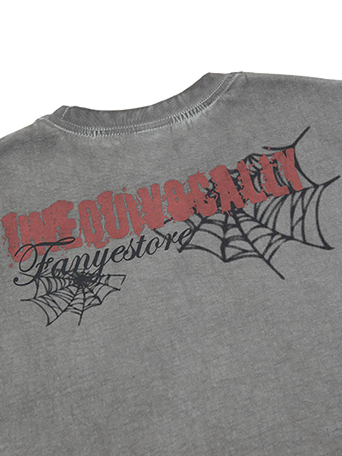 Concert Outfit Raggedy Design Spider Web Graphic Vest Concert Outfit Raggedy Design Spider Web Graphic Vest