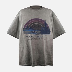 Concert Outfit Rainbow Print Crew Neck T-Shirt