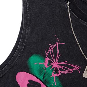 Concert Outfit Raw Edge Butterfly Print Vest