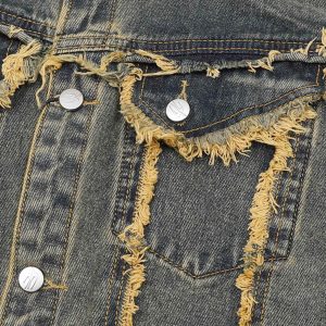 Concert Outfit Raw Edge Distressed Denim Jacket