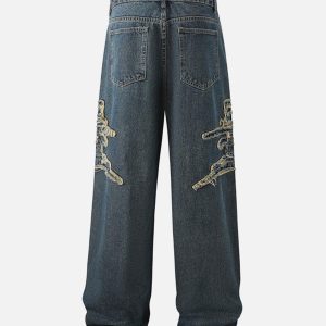 Concert Outfit Raw Edge Patch Straight Jeans