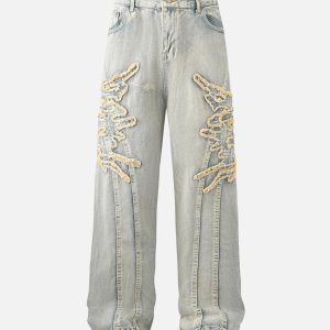 Concert Outfit Raw Edge Patch Straight Jeans