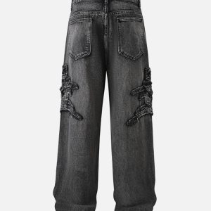 Concert Outfit Raw Edge Patch Straight Jeans