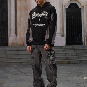 Concert Outfit Raw Edge Patch Straight Jeans