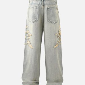 Concert Outfit Raw Edge Patch Straight Jeans