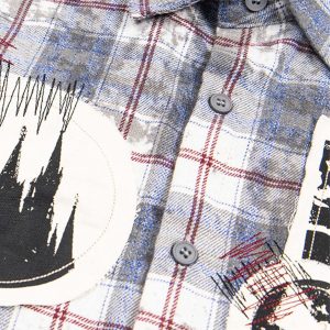 Concert Outfit Retro Cleanfit Patch Embroidered Plaid Shirt