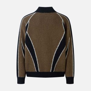 Concert Outfit Retro Contrast Color Cardigan Knitted Sweater