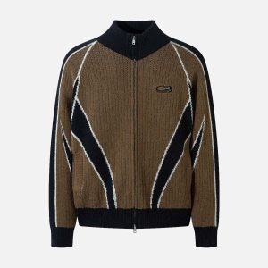 Concert Outfit Retro Contrast Color Cardigan Knitted Sweater