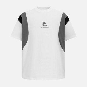 Concert Outfit Retro Contrast Color Stitching Embroidered Letter Jersey T-Shirt