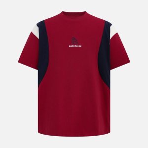 Concert Outfit Retro Contrast Color Stitching Embroidered Letter Jersey T-Shirt