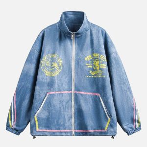 Concert Outfit Retro Contrast Suede Track Jacket