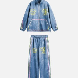 Concert Outfit Retro Contrast Suede Track Pants