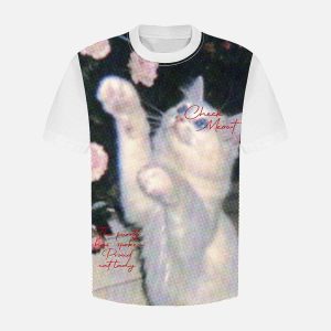 Concert Outfit Retro Cute Cat Print T-Shirt