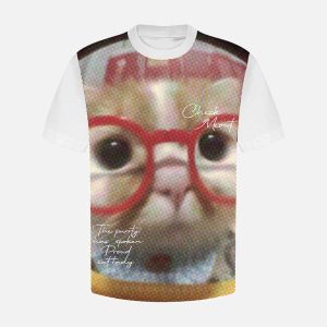 Concert Outfit Retro Cute Cat Print T-Shirt