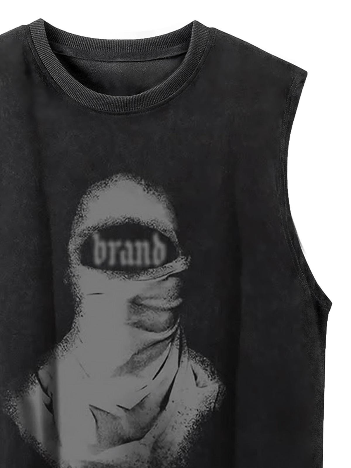 Concert Outfit Retro Distressed Character Print Street Rap Vest Concert Outfit Retro Distressed Character Print Street Rap Vest