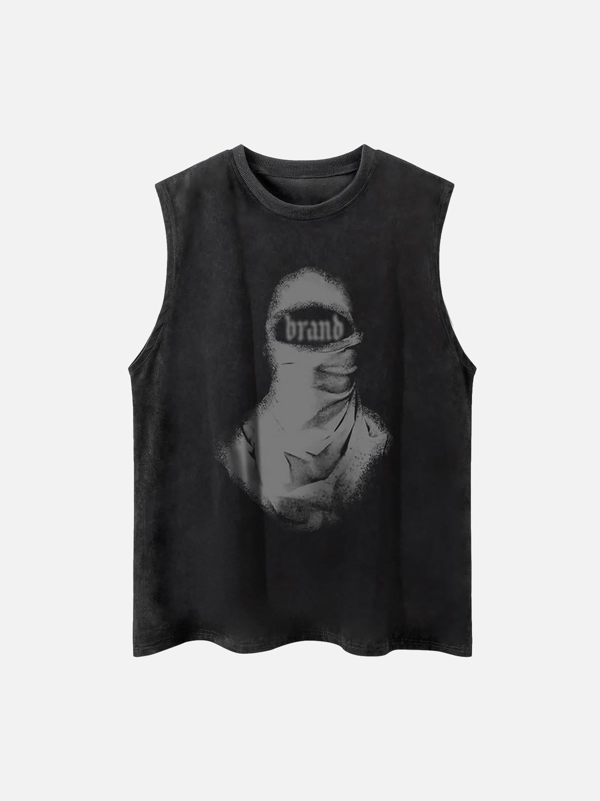 Concert Outfit Retro Distressed Character Print Street Rap Vest Concert Outfit Retro Distressed Character Print Street Rap Vest