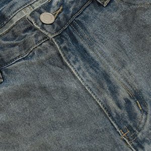 Concert Outfit Retro Distressed Faux Two-Piece Ripped Jeans