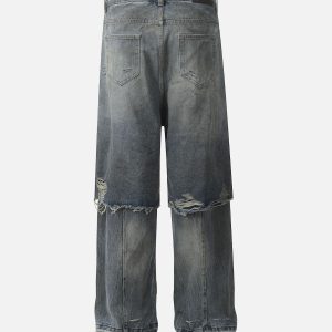 Concert Outfit Retro Distressed Faux Two-Piece Ripped Jeans