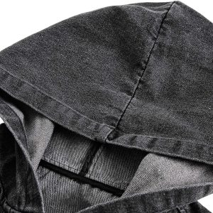 Concert Outfit Retro Distressed Washed Denim Hoodie