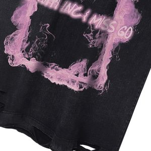 Concert Outfit Retro Distressed Washed Smoke Printed Vest