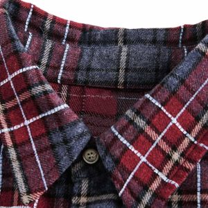 Concert Outfit Retro Faux Two-Piece Plaid Shirt