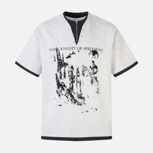 Concert Outfit Retro Faux Two-Piece Print T-Shirt